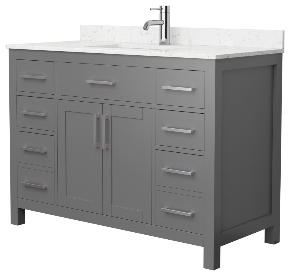 Beckett 48" Dark Gray Single Vanity, Carrara Cultured Marble Top, Nickel Trim