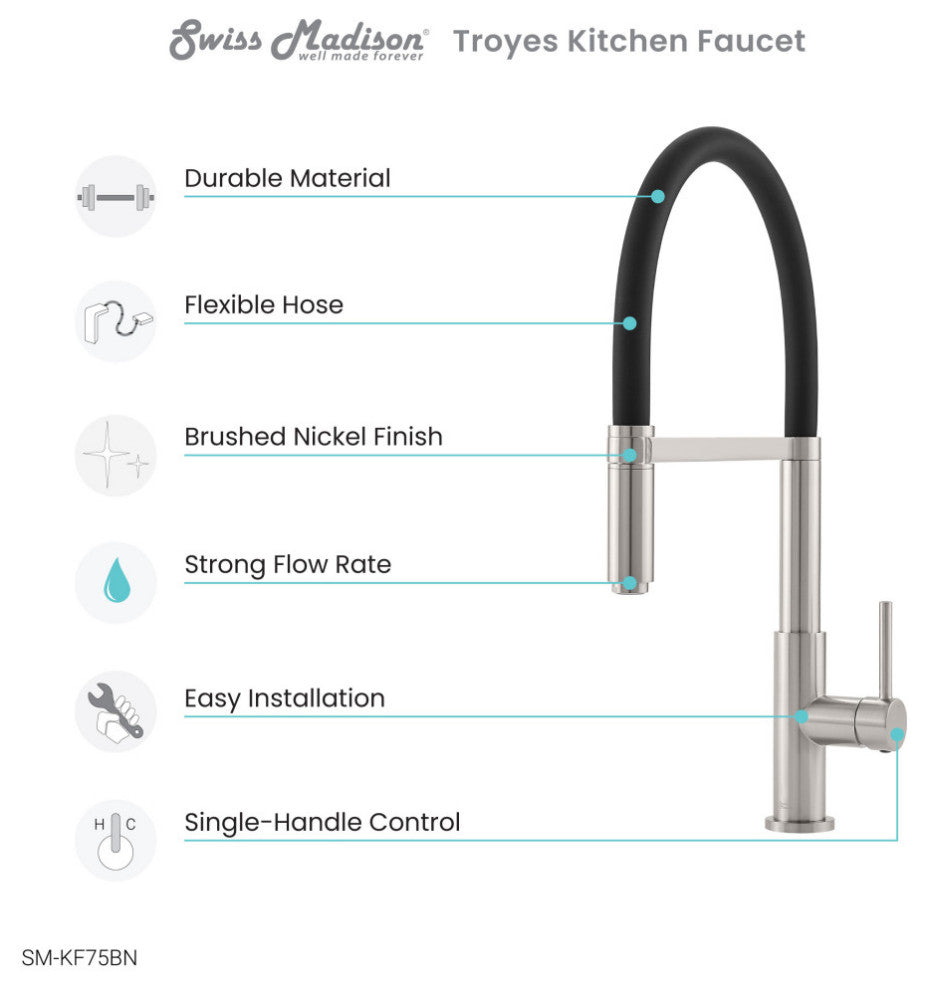 Troyes Single Handle, Pull-Down Kitchen Faucet, Brushed Nickel