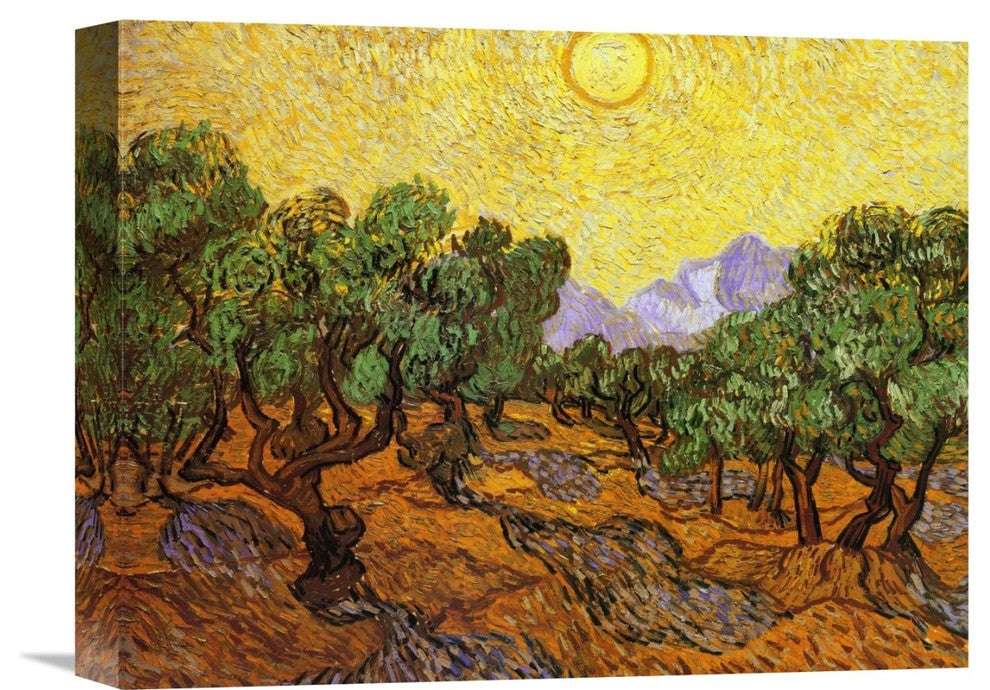 "Olive Trees With Yellow Sky And Sun" Canvas Giclee by Vincent Van Gogh, 16"x12"