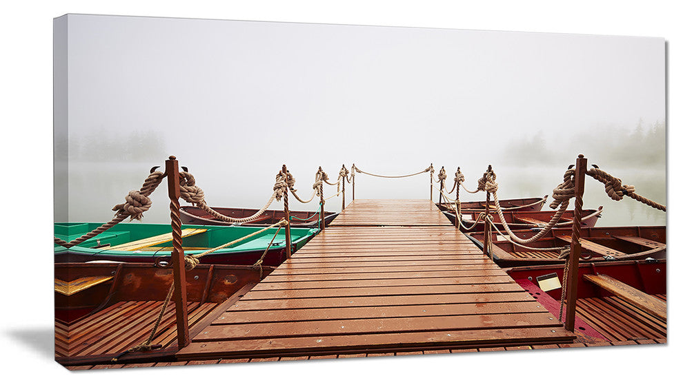 Boats in Mysterious Fog, Large Boat Canvas Art Print, 60"x28"