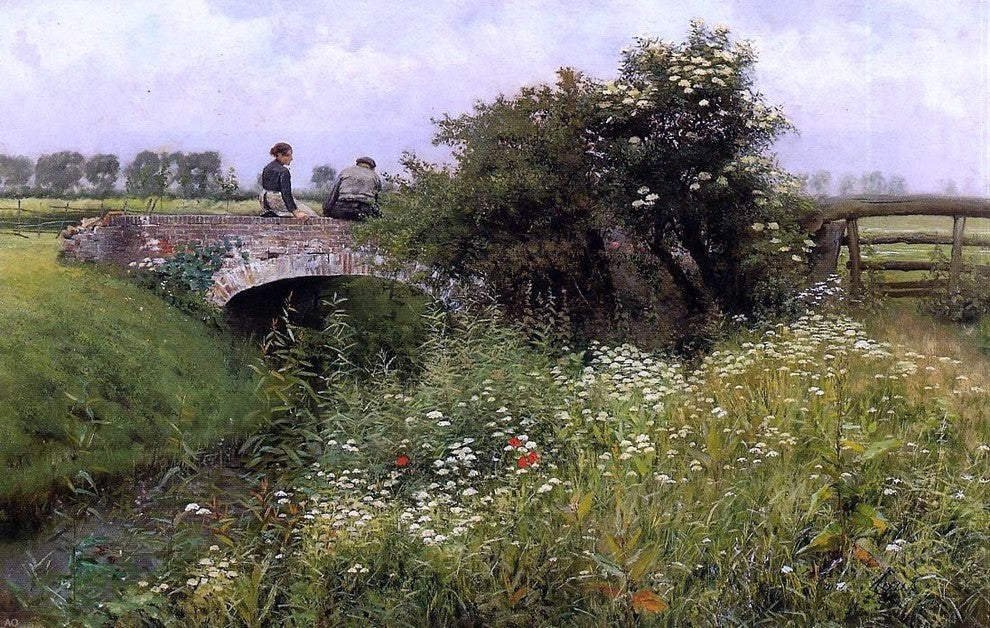 Emile Claus A Meeting on the Bridge, 18"x27" Gallery Wrapped Canvas Print