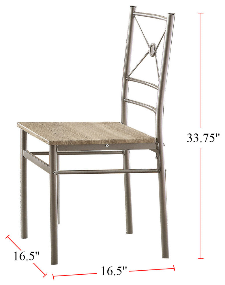 5 Piece Rectangular Dining Set Brushed Silver and Taupe