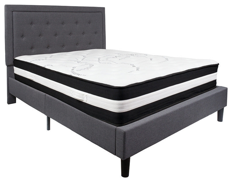 Roxbury Queen Size Tufted Upholstered Platform Bed With Pocket Spring Mattress