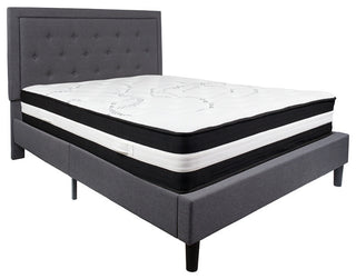 Roxbury Queen Size Tufted Upholstered Platform Bed With Pocket Spring Mattress