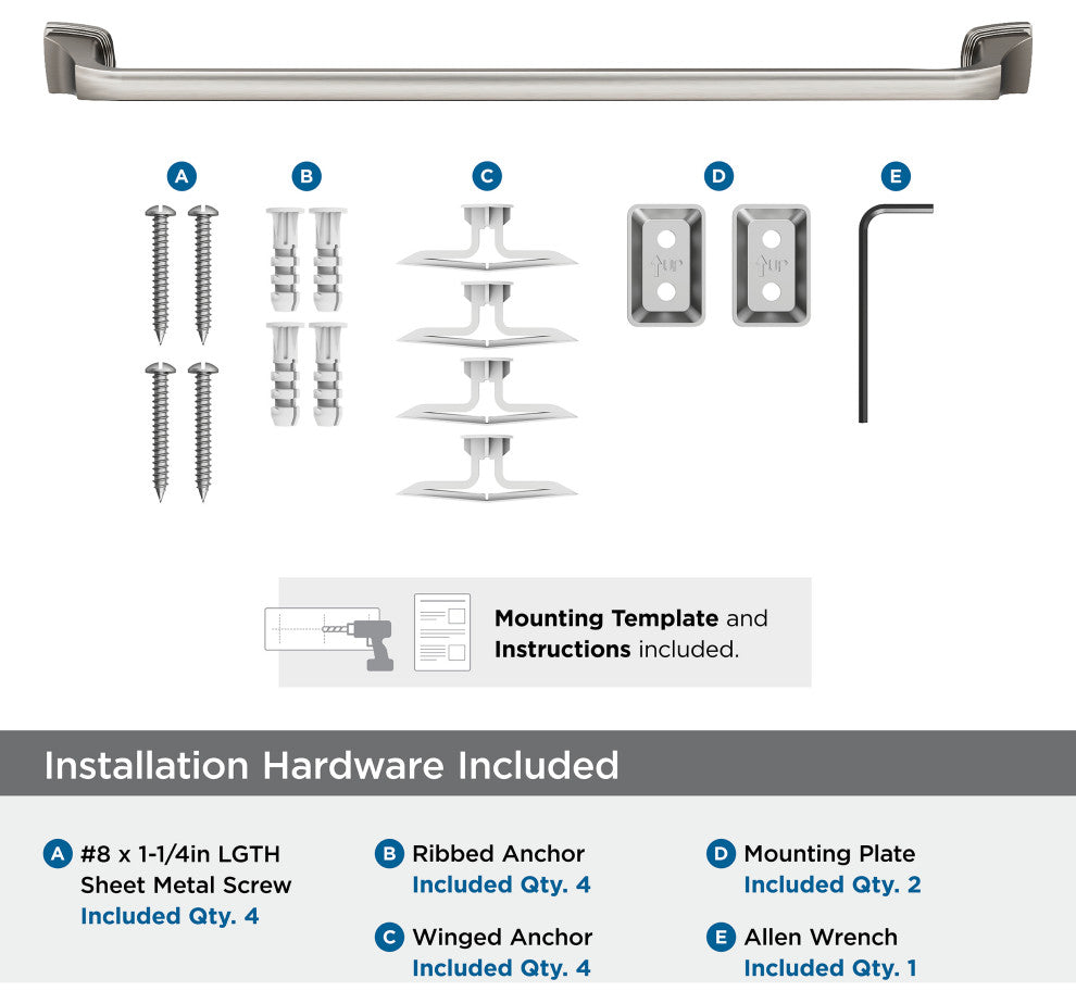 Amerock Revitalize Traditional Towel Bar, Brushed Nickel, 24" Center-to-Center