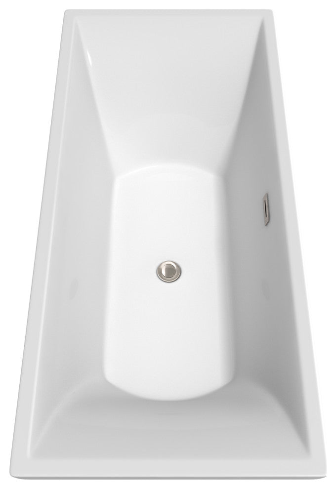 Maryam 71" Freestanding White Bathtub, Brushed Nickel Tub Filler & Trim Kit