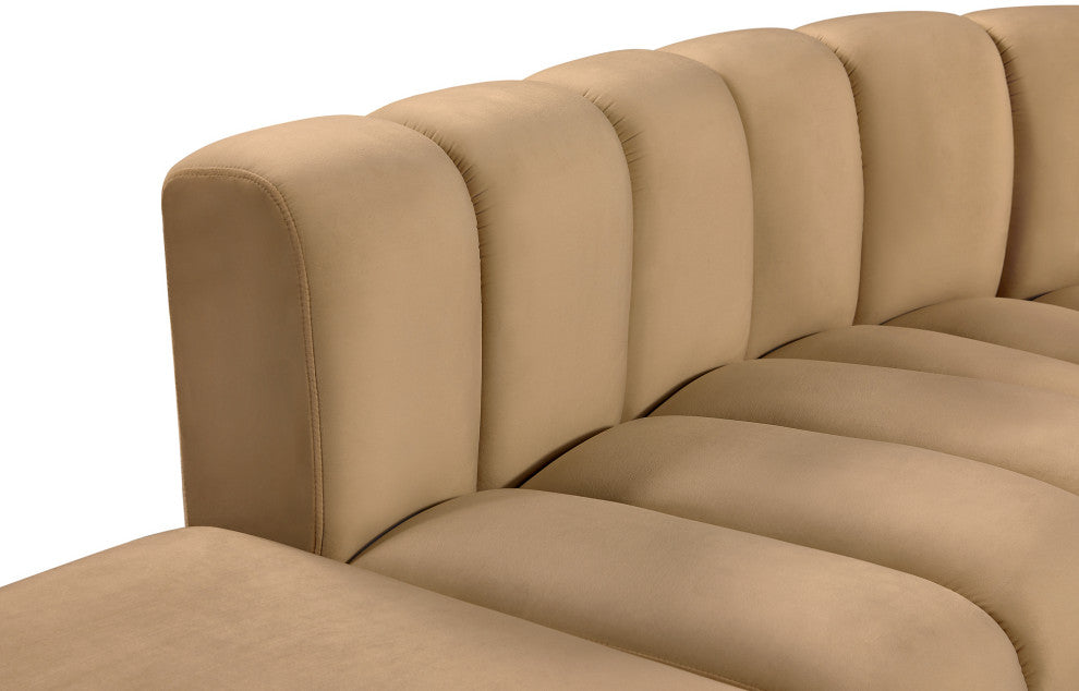 Arc Velvet Upholstered 7-Pc. L-Shaped Modular Sectional, Camel