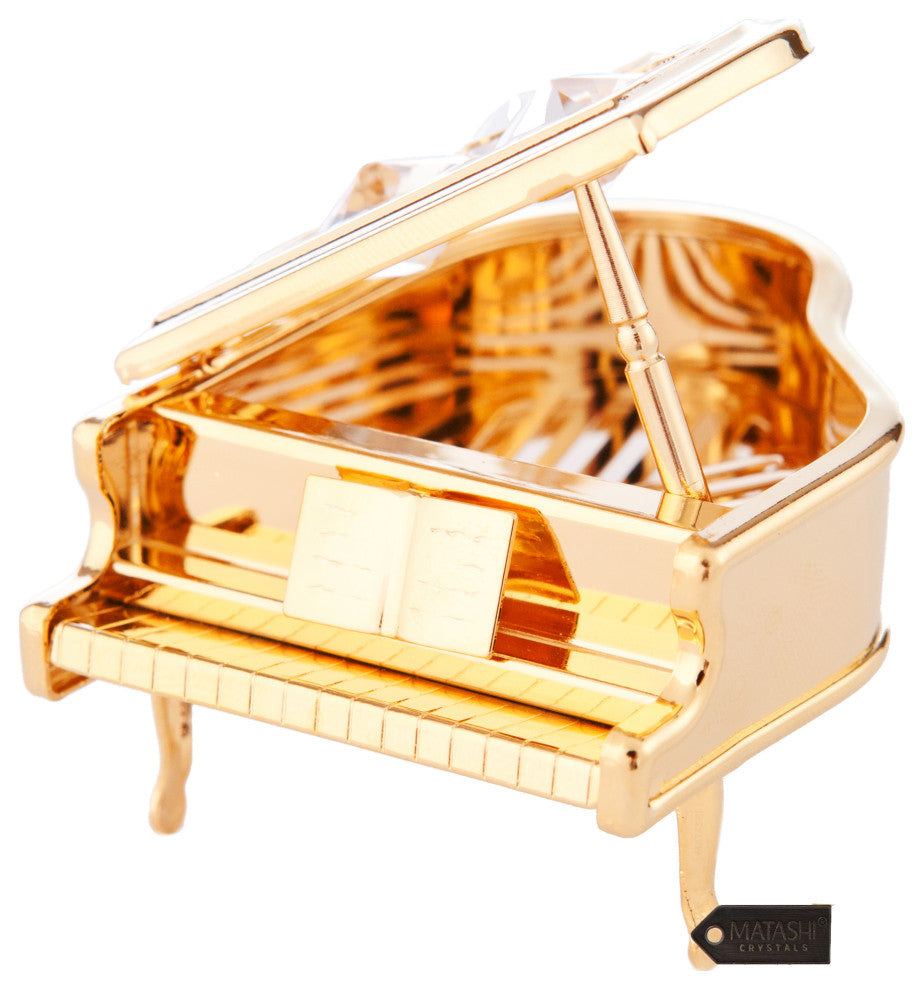 24K Gold Plated Crystal Studded Grand Piano Ornament