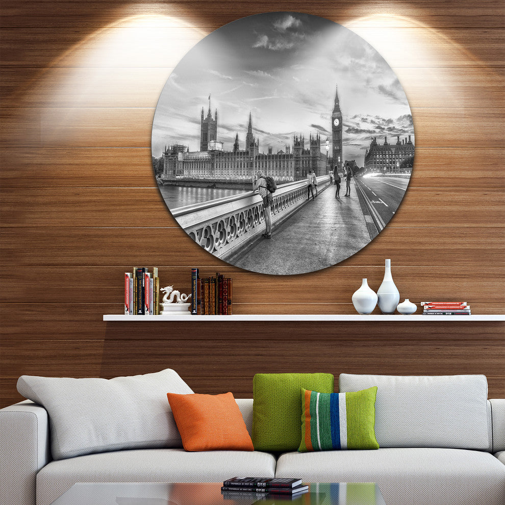 Beautiful Black And White London View, Cityscape Disc Metal Art, 36"