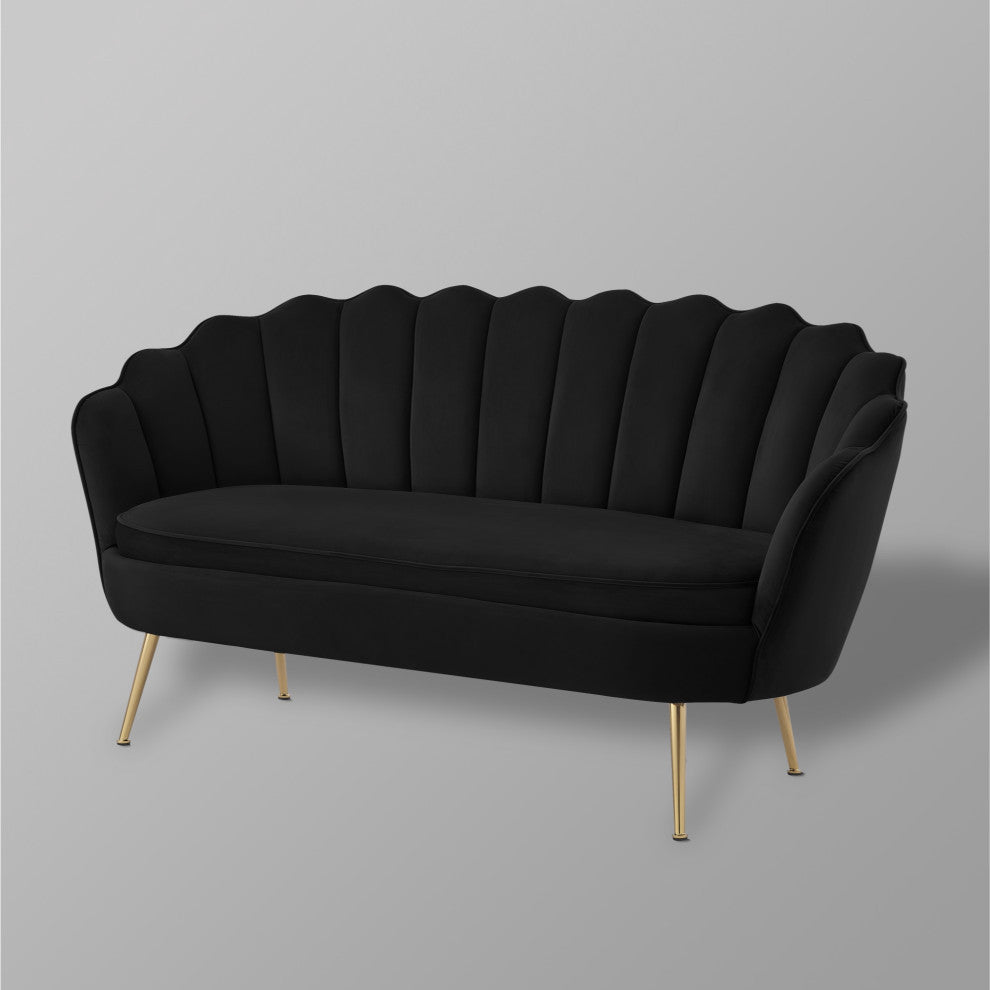 Nicole Miller Carmello Upholstered Loveseat, Velvet, Black