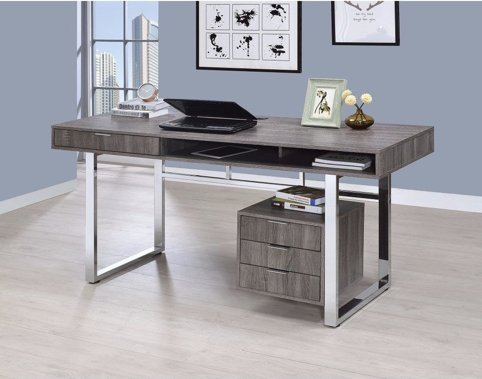 Benzara BM159200 Elegant Contemporary Style Wooden Writing Desk, Gray