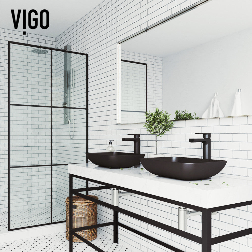 VIGO Sottile 18"L x 13"W x 4"H Glass Rectangular Vessel Bathroom Sink, Black