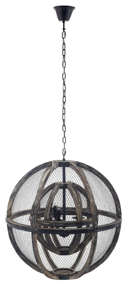 Gravitate Globe Rustic Oak Wood Pendant Light Chandelier