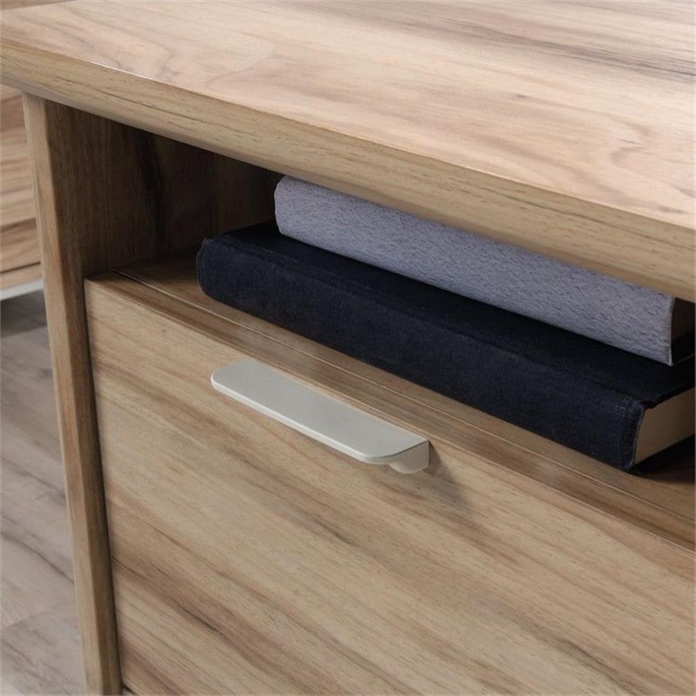 Sauder Portage Park Engineered Wood/Metal Executive Desk in Kiln Acacia/Natural