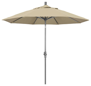 9' Grey Collar Tilt Lift Fiberglass Rib Aluminum Umbrella, Pacifica, Beige