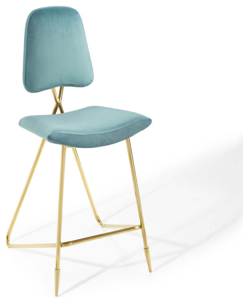 Ponder Performance Velvet Bar Stool-Sea Blue