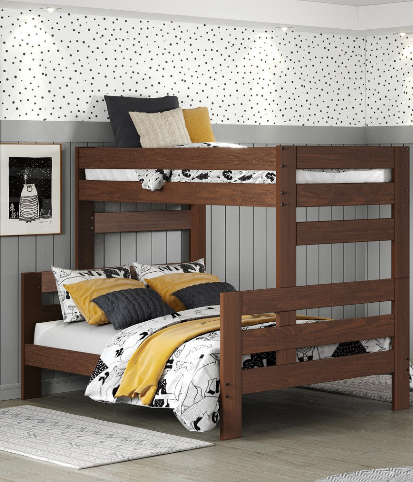 Jericho Mahogany Brown Wooden Bunk Beds, Mahogany, Twin Over Full