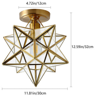 Gold 1-Light Moravian Star Ceiling Light Modern Geometric Semi Flush Mount Light