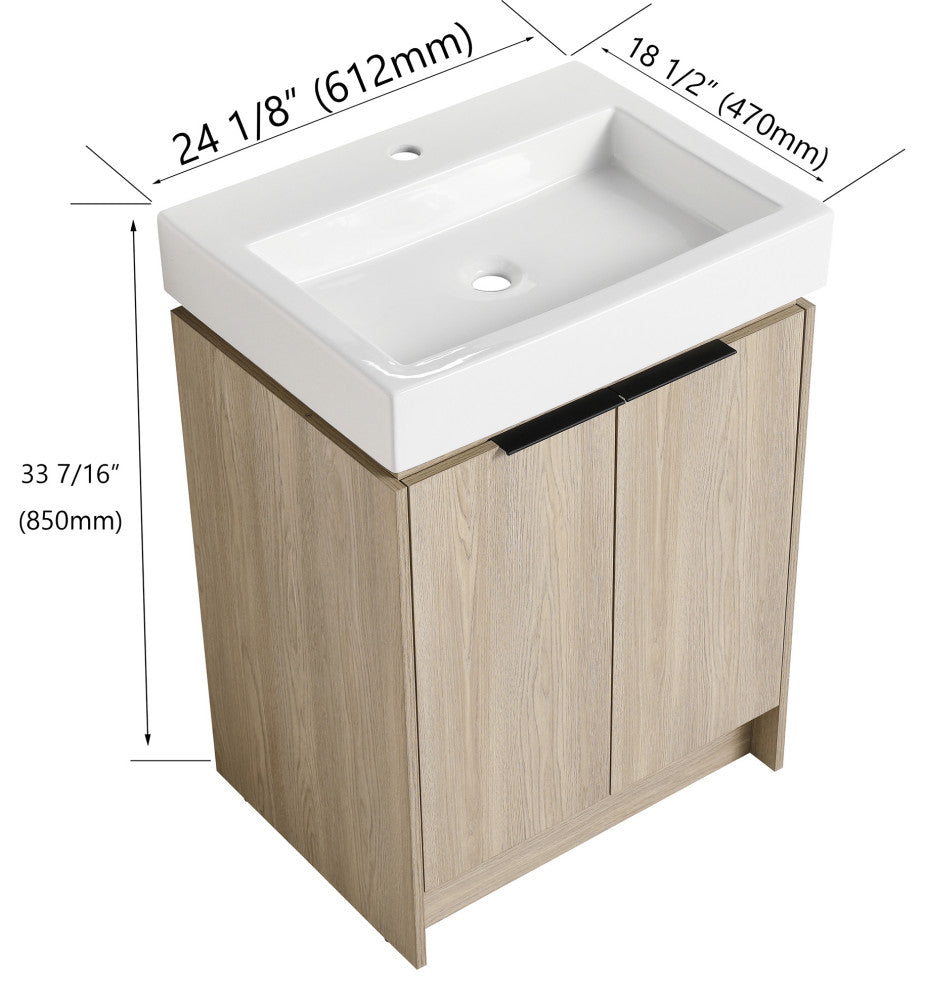 24" Plywood Freestanding Bath Vanity Set, Integrated Ceramic Sink