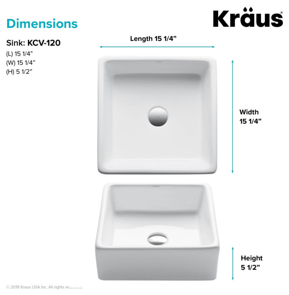 Elavo Ceramic Square Vessel White Sink