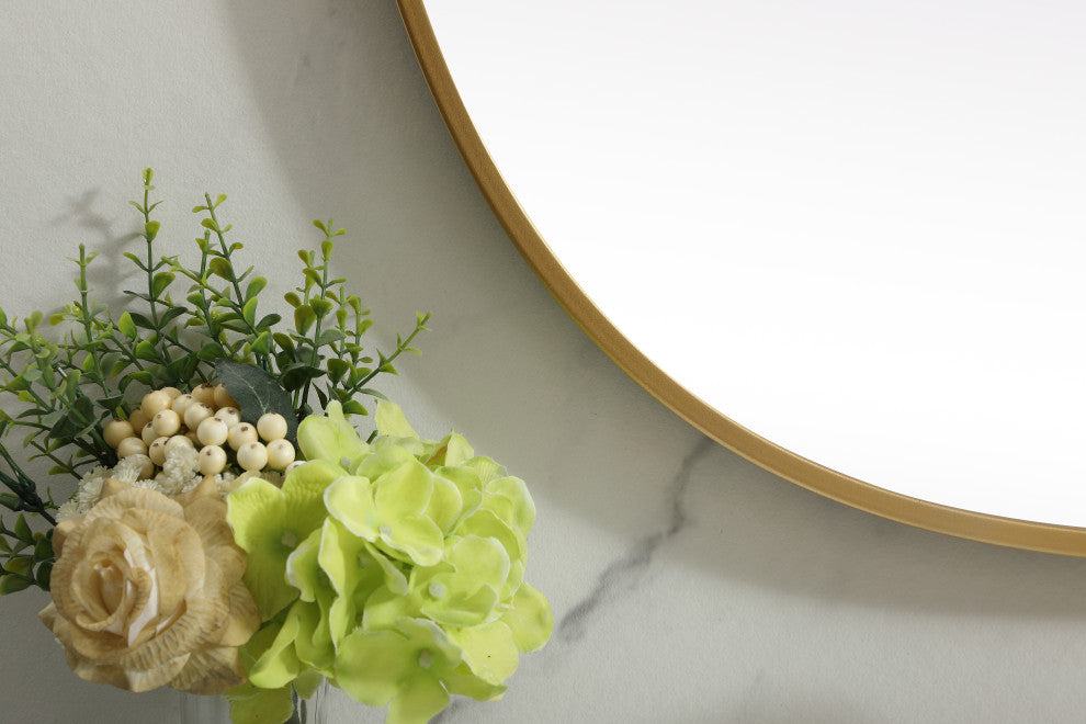 Metal Frame Oval Mirror 27X36 Inch, Brass