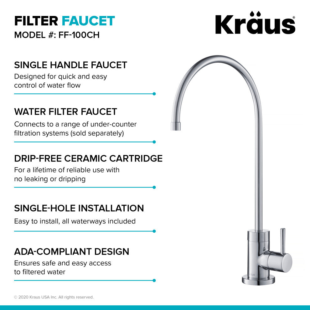 Oletto Pull-Down 1-Hole Kitchen Faucet, Chrome, Water Dispenser Ff-100