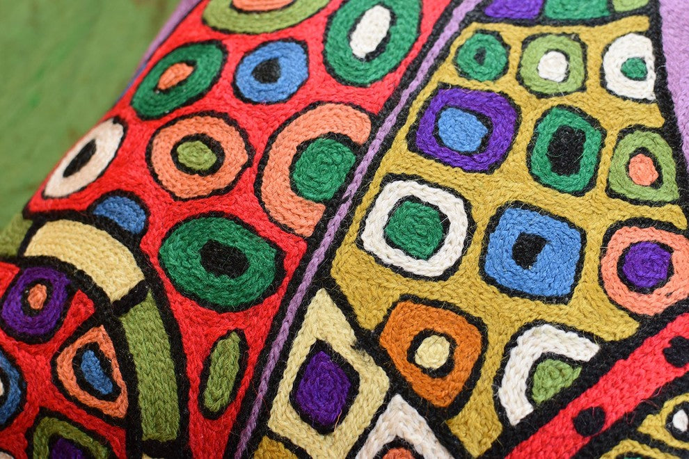 Modern Cats Purple Kitties Triplets Accent Pillow Cover Handmade Wool 18x18"