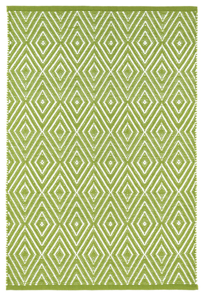 Dash & Albert Diamond Sprout/White Indoor/Outdoor Rug, Green, 2'6" x 18'