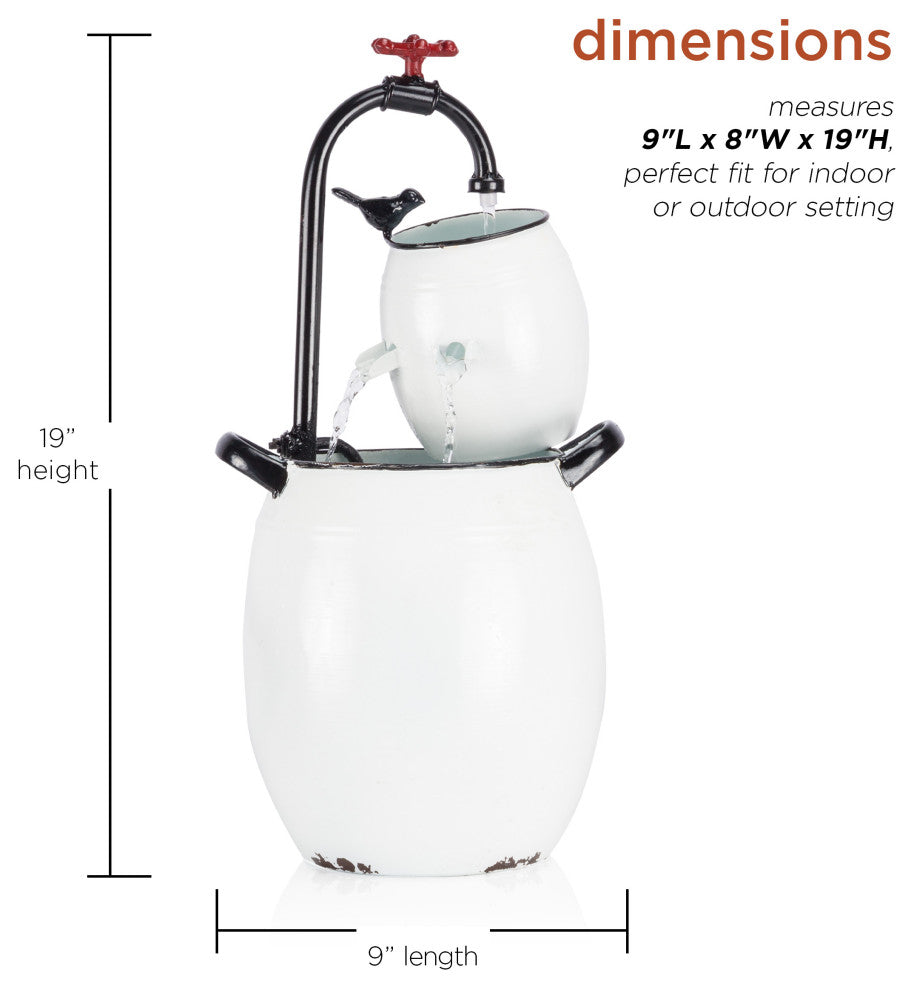 White Barrels and Faucet Tabletop Fountain