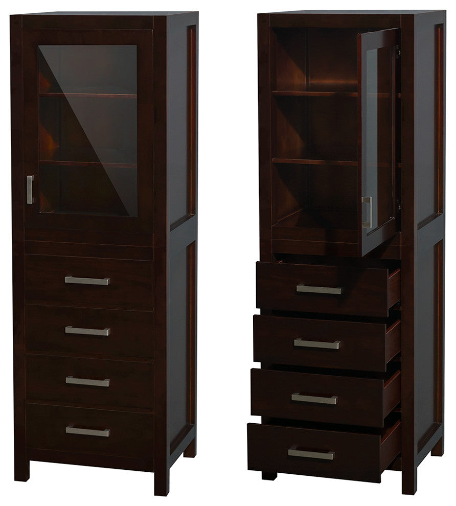 Sheffield 24" Linen Tower in Espresso with Shelved Cabinet Storage and 4 Drawers
