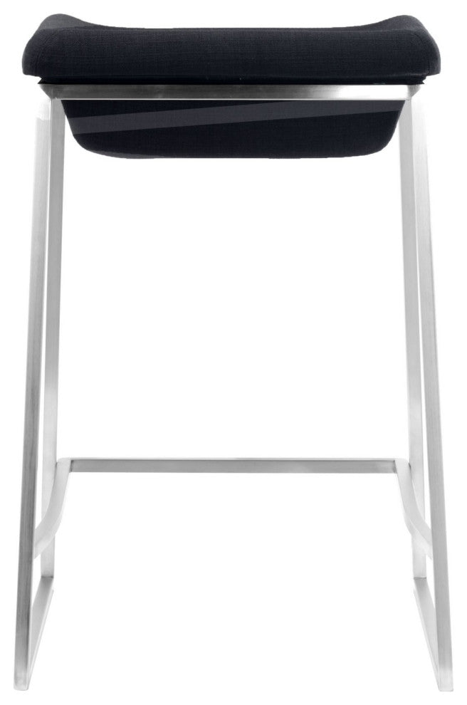 Counter Stool Chair, Set of 2, Steel Metal, Fabric, Gray, Silver, Cafe