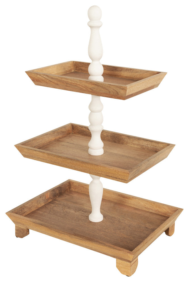 Bess Wood Tiered Tray, White/Natural 16x12x26