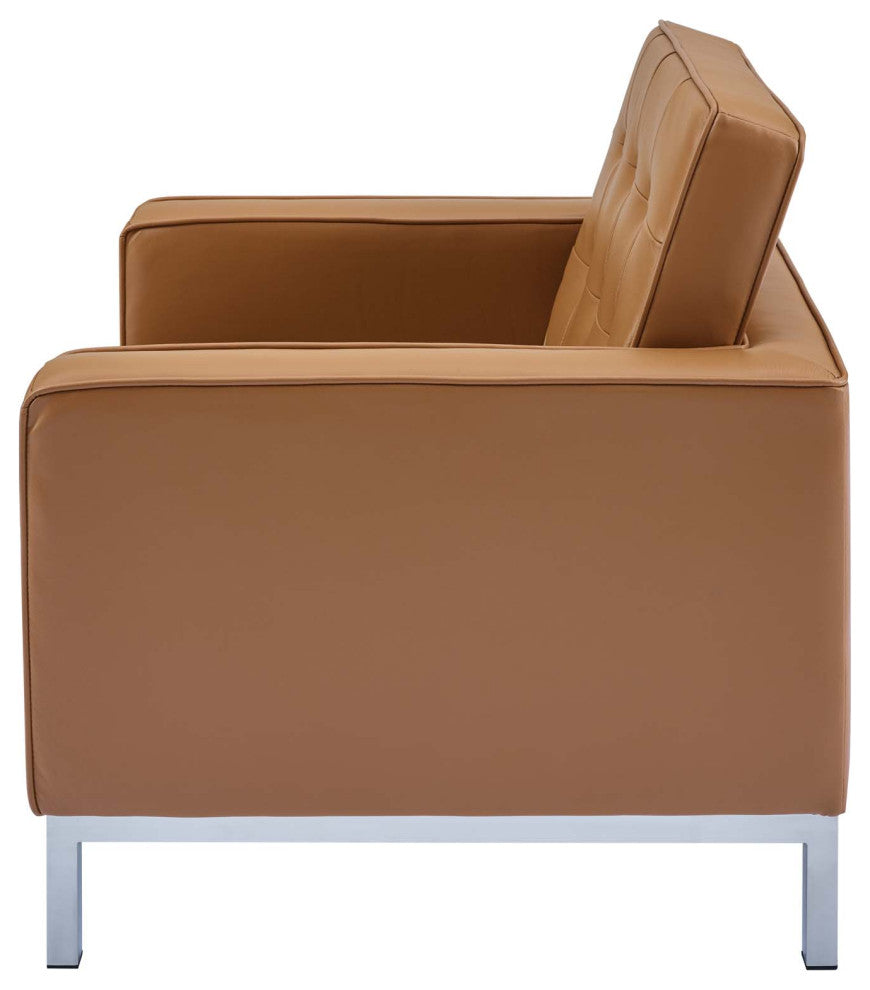 Armchair Accent Chair, Leather, Tan, Modern, Living Lounge Hotel Hospitality