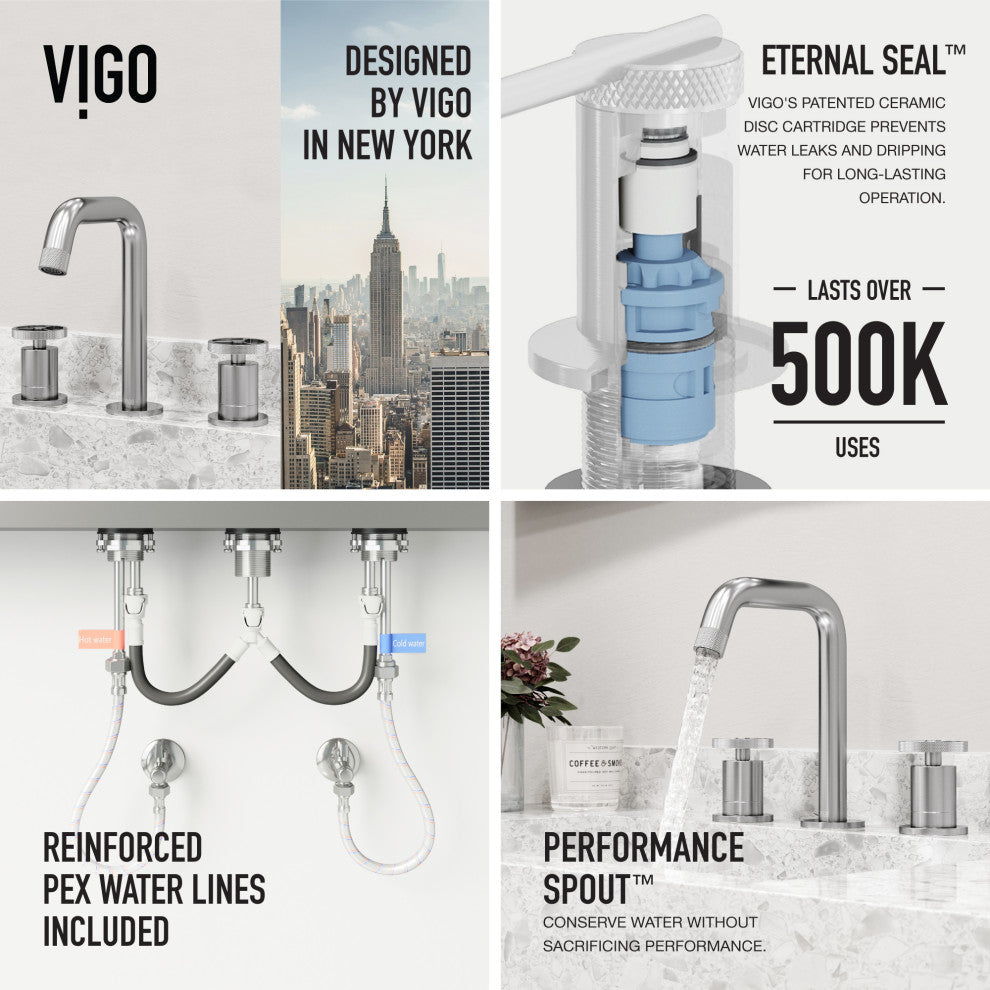 VIGO Cass 8" H 2-Handle Widespread Bathroom Faucet, Brushed Nickel