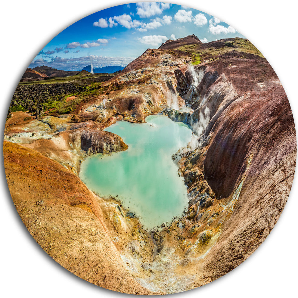 Blue Pond In Volcano Area Iceland, Landscape Round Wall Art, 38"