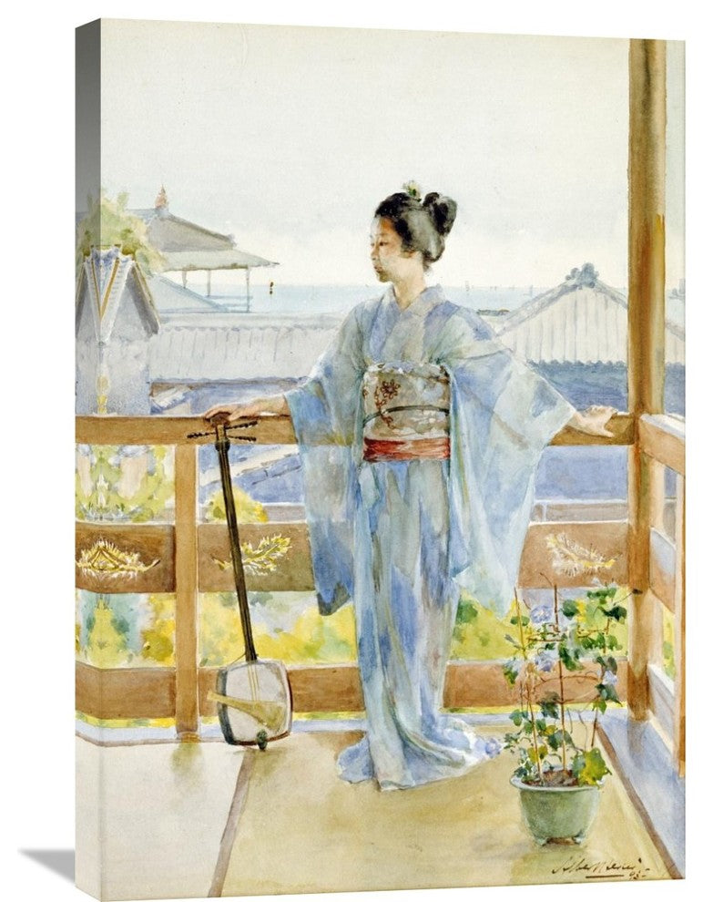 "Geisha Standing On a Balcony" Artwork, 20" x 30"