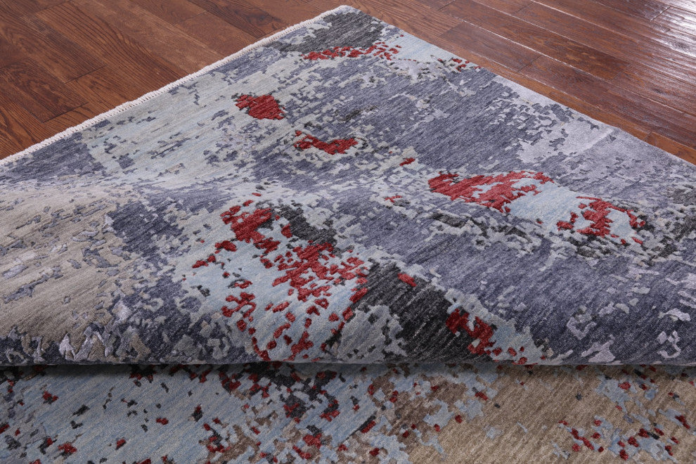 8' 1" X 10' 3" Contemporary Hand Knotted Wool and Silk Rug Q4771