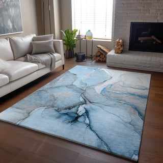 Premium Machine Washable Mayfield AMF506 Blue 8' x 10' Rug