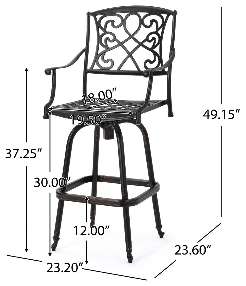 GDF Studio Paris Copper Finish Cast Aluminum Swivel Bar Stools, Set of 2
