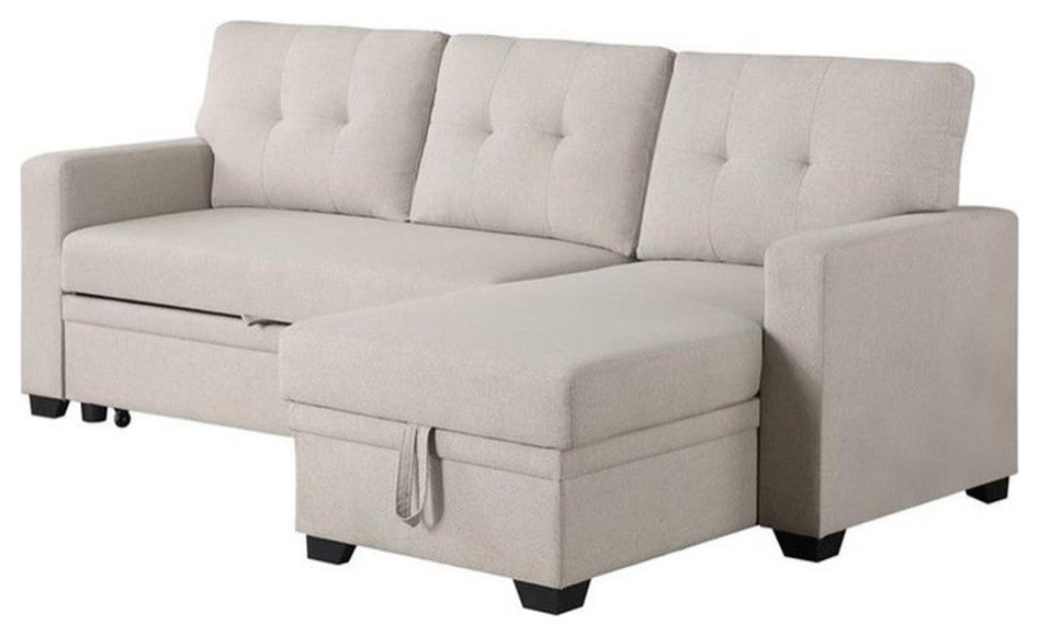 Devion Furniture Polyester Fabric Reversible Sleeper Sectional Sofa-Beige