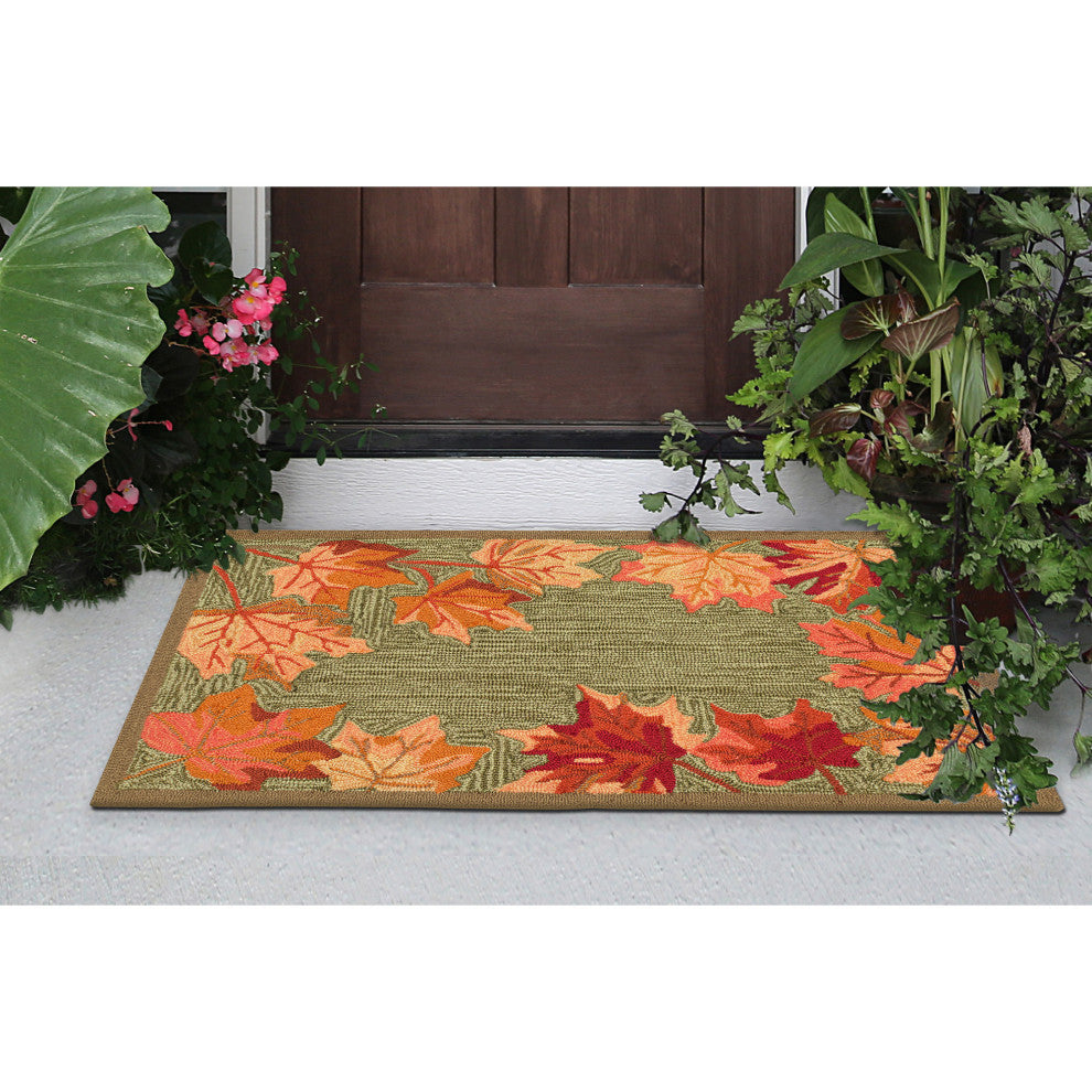 Ravella Falling Leaves Border Indoor/Outdoor Rug Moss 2'x3'