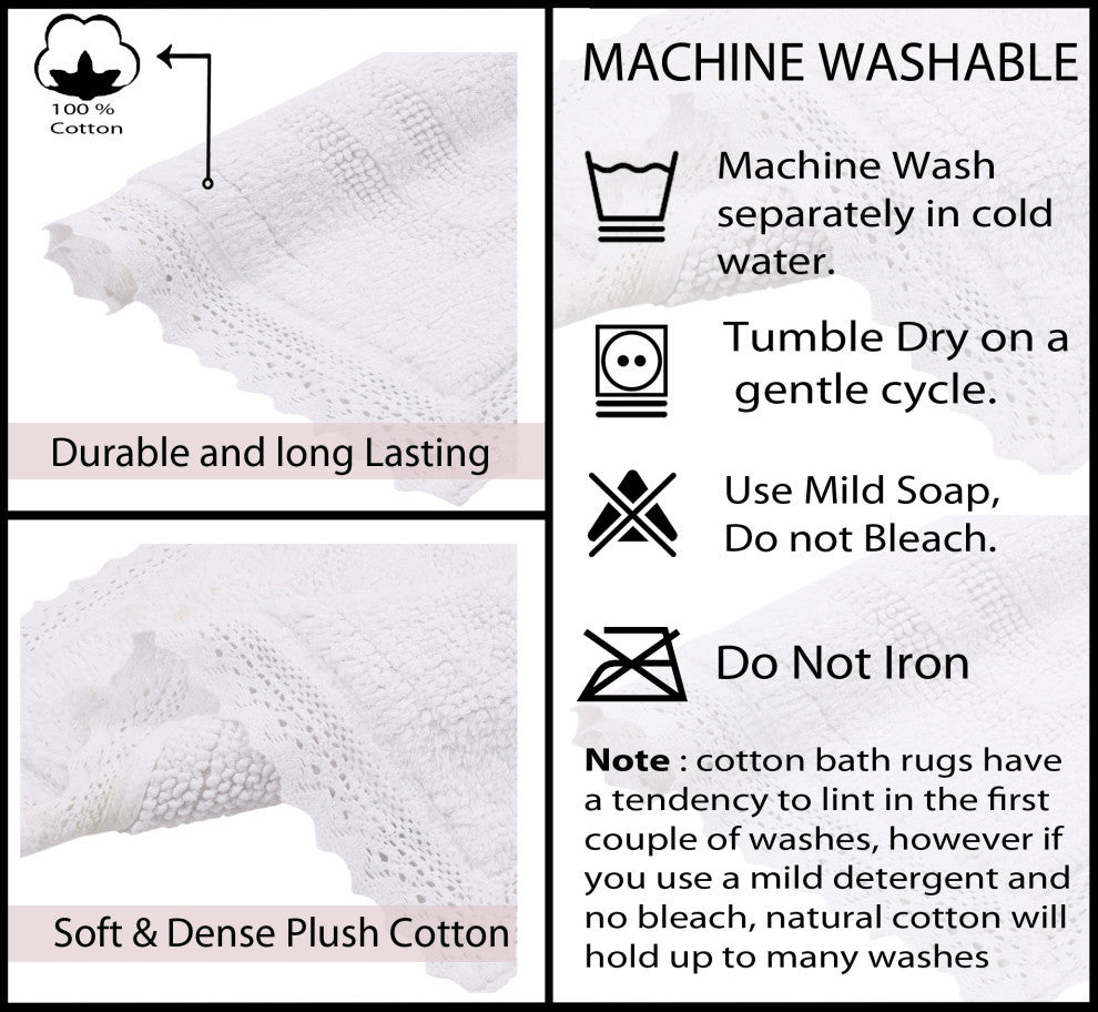 Opulent Reversible Bath Rug Set, 24x40 Rectangle, White