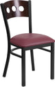 Dyersburg Metal Chair Black 3 Circle Back, Walnut Wood Back, Burgundy Vinyl Seat