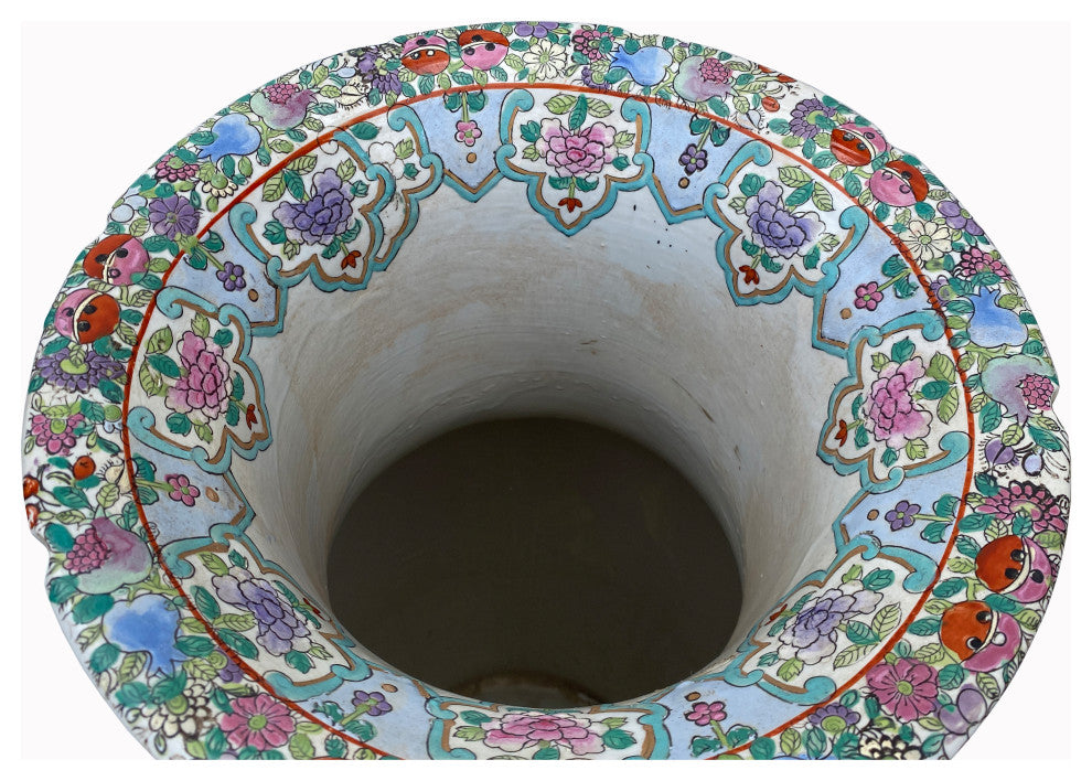 Chinese Hand Made Pink Turquoise House People Scenery Graphic Vase Hws2168