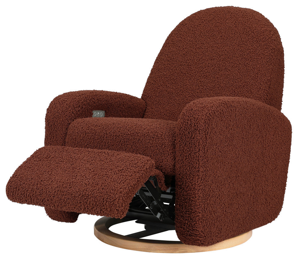 Nami Electronic Recliner and Swivel Glider Recliner, Boucle With USB port, Rouge Teddy Loop With Light Wood Base