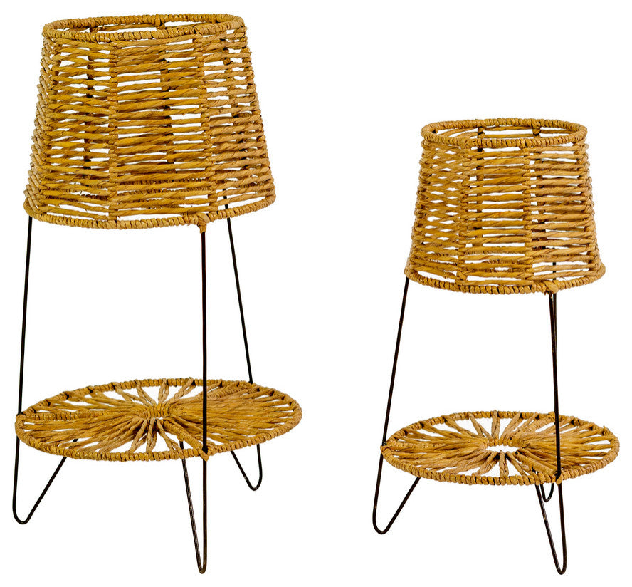 Set of Two Seagrass and Iron Planters