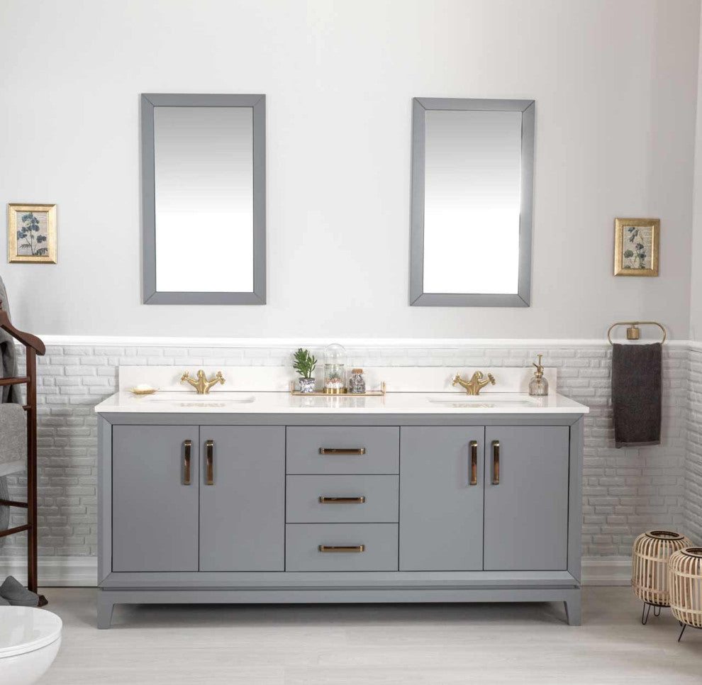 Fabia Collection 72" Bathroom Vanity With Sink, Mirror, Countertop, Dark Gray