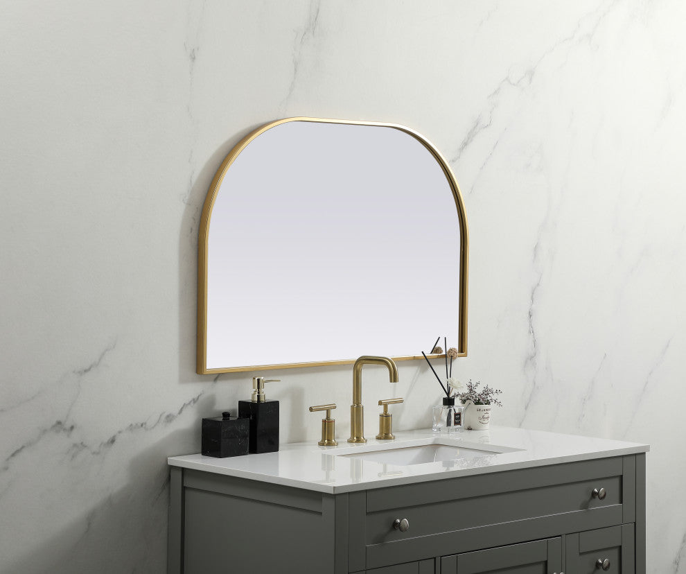 Metal Frame Arch Mirror 36X24 Inch, Brass