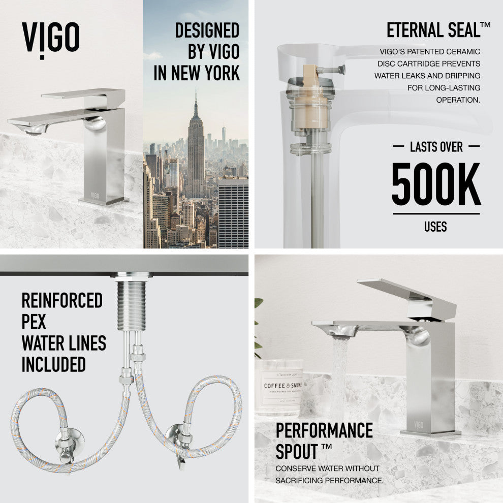 VIGO Dunn 6" H Single Handle Single Hole Bathroom Faucet, Chrome, Without Extras