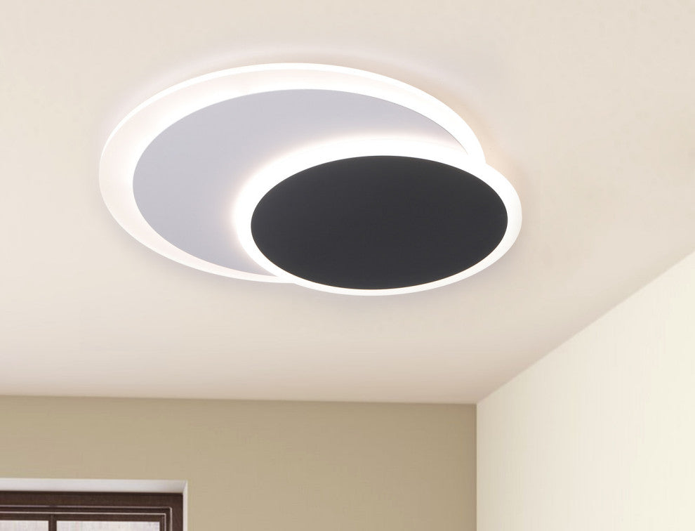 2-Light Unique LED Flush Mount Light Geometric Ceiling Light, Black/White